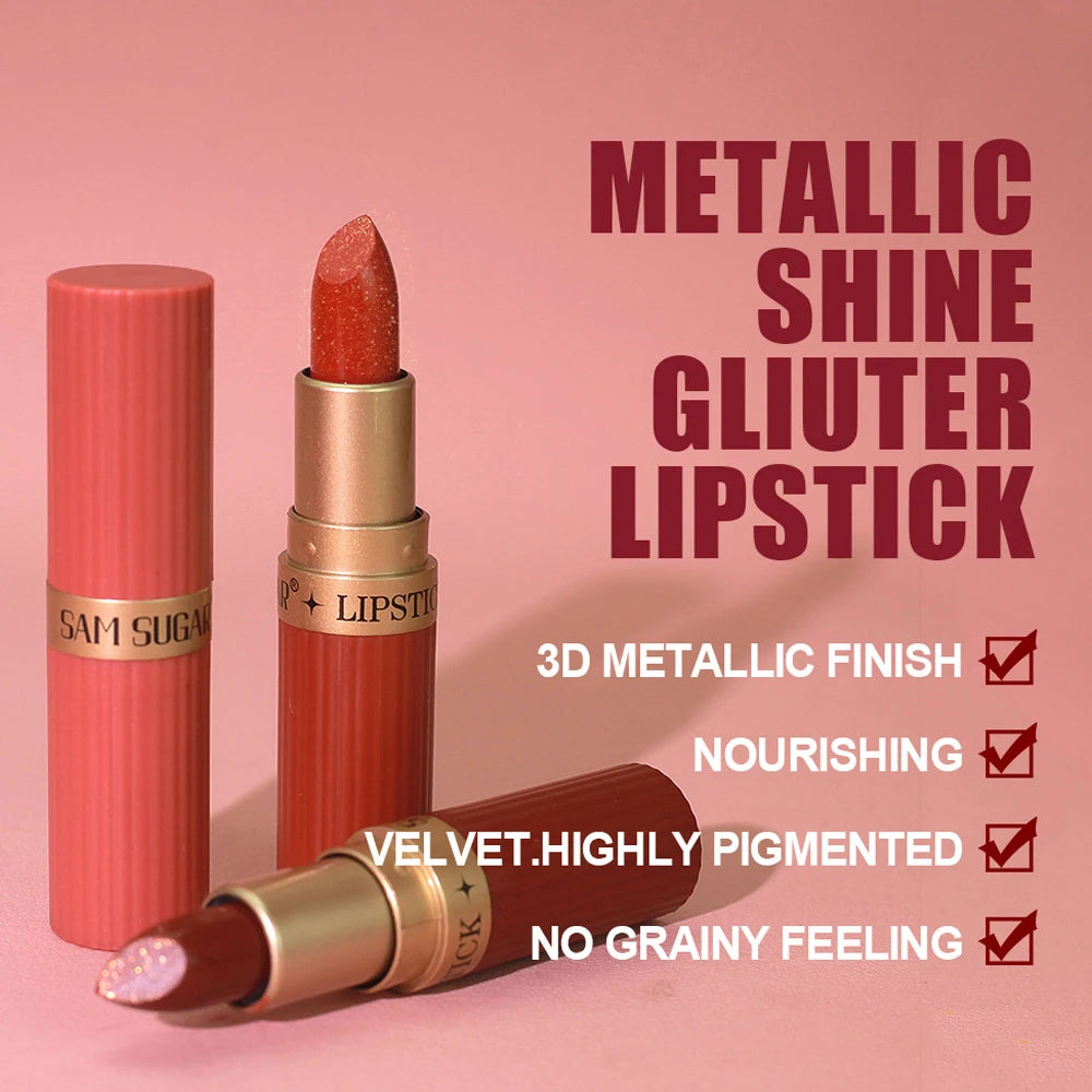 💄 BadraK Nova GlamShine™ – Metallic Glitter Lipstick